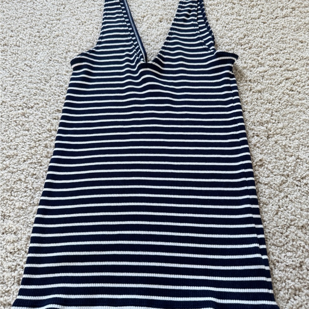 Express V-neck striped blue and white tank Small